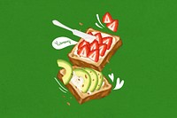 Avocado & strawberry toast, breakfast food illustration