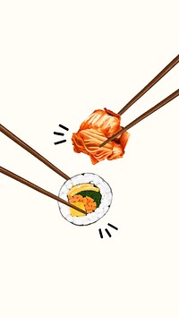 Kimbap & Kimchi iPhone wallpaper, Korean food illustration