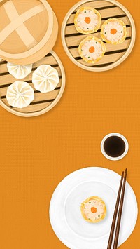 Chinese Dim Sum iPhone wallpaper, food illustration