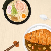 Japanese food background, ramen noodle illustration