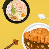 Japanese food background, ramen noodle illustration