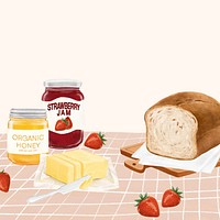 Breakfast toast aesthetic background, food illustration