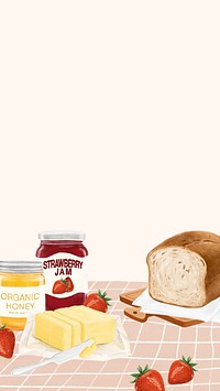 Breakfast toast aesthetic iPhone wallpaper, food illustration