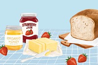 Breakfast toast aesthetic background, food illustration