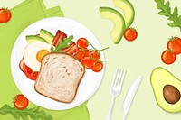 Avocado toast breakfast background, food illustration