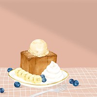 Banana honey toast background, dessert illustration