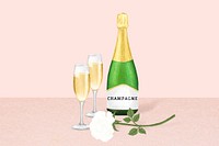 Champagne glasses background, alcoholic drinks illustration