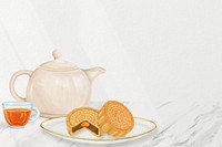 Mooncake and tea background, Chinese dessert border