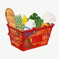 Food grocery shopping, basket collage element psd