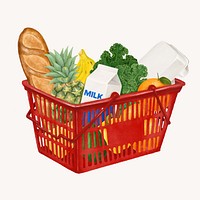 Food grocery shopping, basket illustration