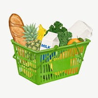 Food grocery shopping, basket collage element psd