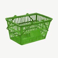 Green shopping basket, collage element psd