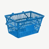 Blue shopping basket, collage element psd