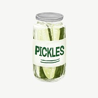 Jar of pickles, vegetable food illustration psd