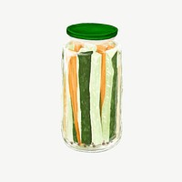 Jar of pickles, vegetable food illustration psd