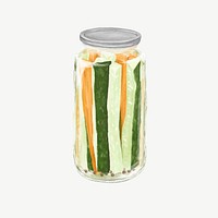 Jar of pickles, vegetable food illustration psd