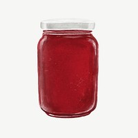 Strawberry jam jar, bread spread collage element psd