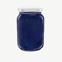 Blueberry jam jar, bread spread collage element psd