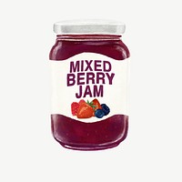 Mixed berry jam jar, bread spread collage element psd