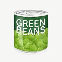 Canned green beans, food illustration psd