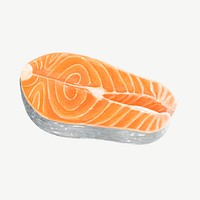 Fresh salmon steak, seafood collage element  psd