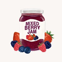 Mixed berry jam jar, bread spread illustration