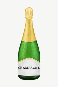 Bottle of champagne, alcoholic drinks collage element psd 