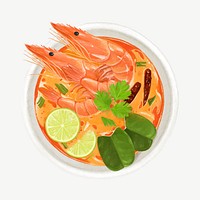 Tom Yum shrimp soup, Thai food collage element  psd