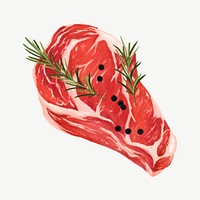 Raw beef steak, butchery fresh meat collage element psd 