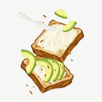 Avocado toast, breakfast food collage element psd