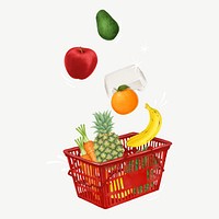 Food grocery shopping, basket collage element psd