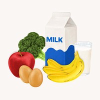 Milk, fruits & vegetable, food illustration