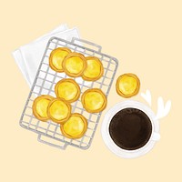 Homemade egg tarts & coffee, dessert collage element  psd