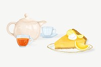 Lemon cheesecake & tea, dessert collage element  psd