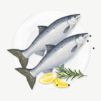 Fresh salmon fish, seafood collage element  psd