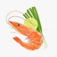 Boiled shrimp, seafood & vegetable collage element  psd