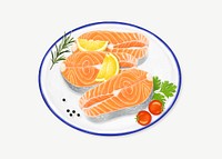 Fresh salmon steak, seafood collage element  psd