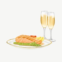 Delicious salmon steak, seafood collage element  psd