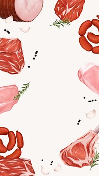 Butchery meat frame iPhone wallpaper, food illustration psd