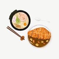 Ramen noodle & Japanese curry, Asian food collage element  psd