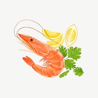 Boiled shrimp, seafood & vegetable collage element  psd