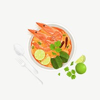 Tom Yum shrimp soup, Thai food collage element  psd