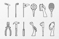 Sport & tool line art vector set