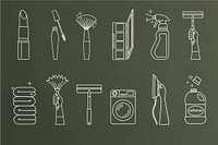 Beauty & chores line art vector set