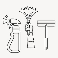 Cleaning tools line art vector