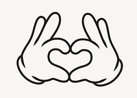 Cartoon heart hands, gesture line art illustration vector