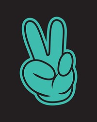 Cartoon peace hand sign, gesture line art illustration