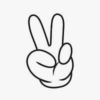 Cartoon peace hand sign, gesture line art illustration