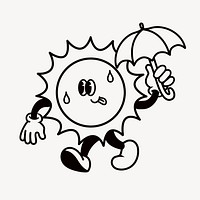 Sun holding umbrella, weather cartoon character illustration