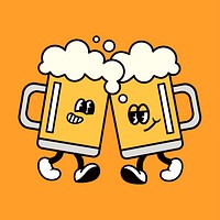 Retro beer mugs, food illustration vector